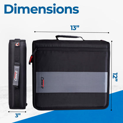 Case-it Classic Zipper Binder | 2-Inch O-Rings, 350 Sheet Capacity, Multiple Storage Pockets & Shoulder Strap | School & Office Organizer | D-251 Jet Black.