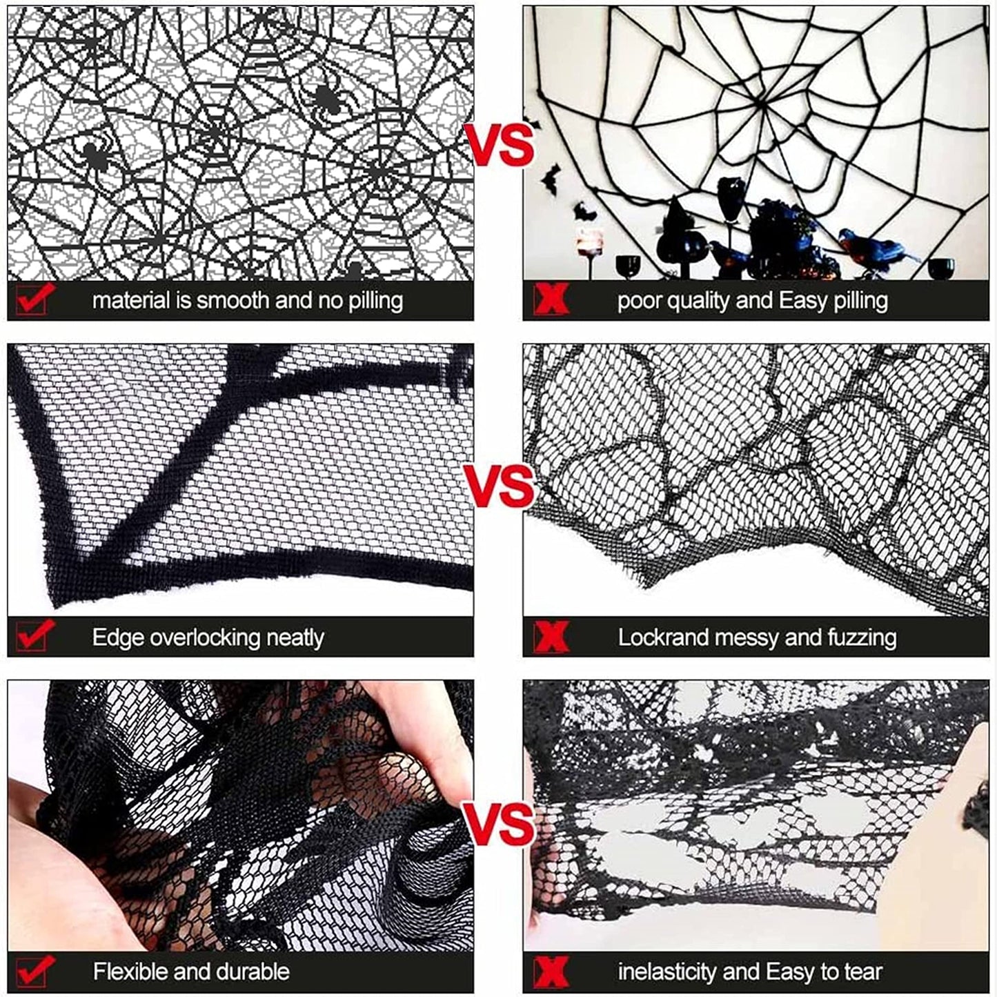NNTA 2 Pack Halloween Tablecloth Plastic Rectangular Black Spider Web Disposable Table Cover Waterproof Spillproof - Perfect for Halloween Decoration Dinner Party