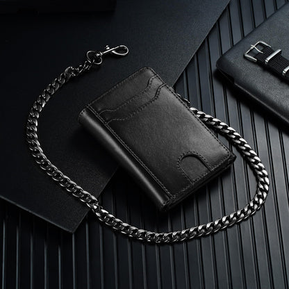 furid Genuine Leather Wallet with Chain: Trifold with RFID Blocking - Zipper Coin Pocket & Anti-Theft Chain - Biker Wallet for Motorcycle Outdoor - Gift for Father Husband