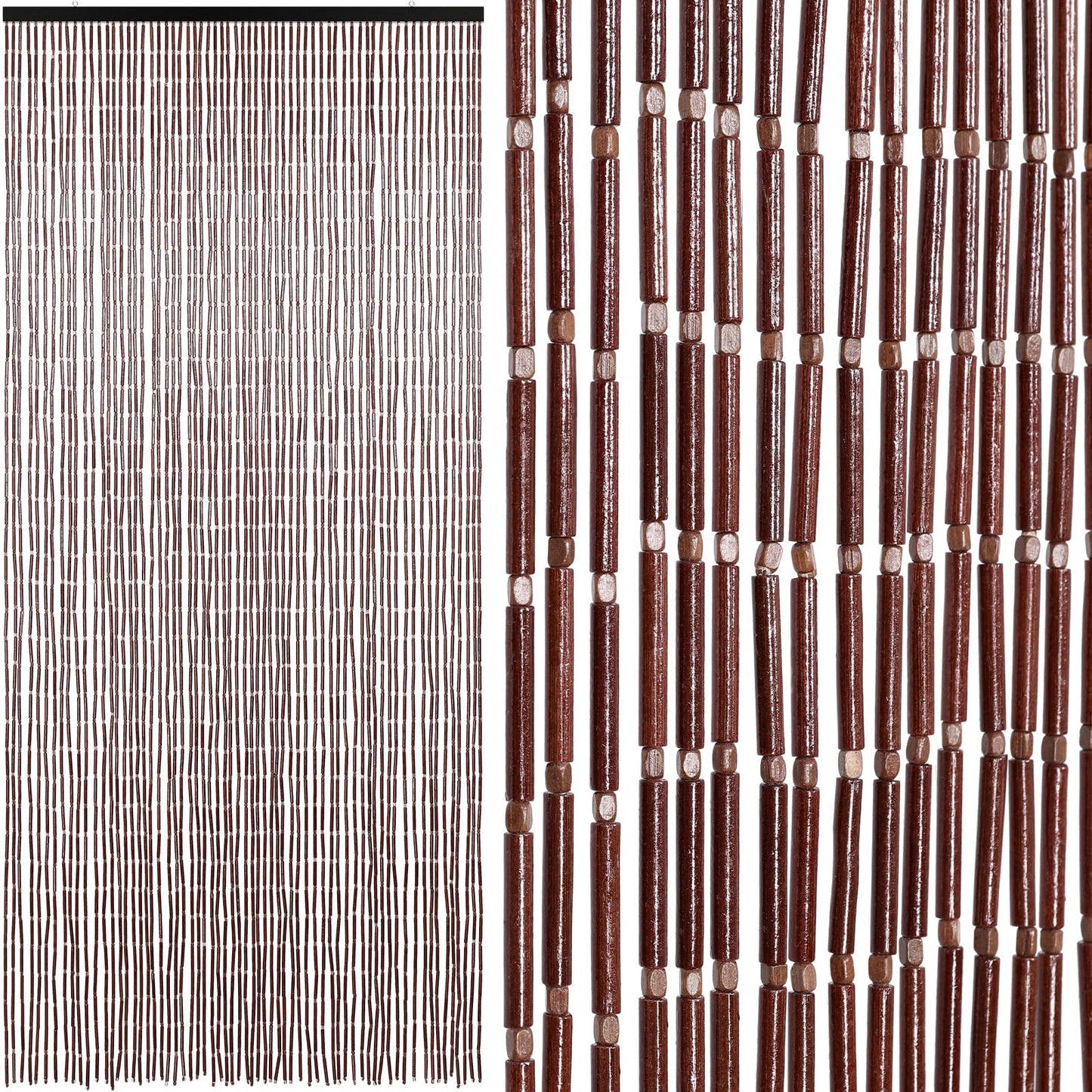 BECHAEO Handmade Bamboo Beaded Curtain for Doorway 65 Strands Hanging Door Beads Curtain for Hallway Window Closet Boho Rustic Hippie Home Store Decor, 35.5 x 75 Inches Coffee