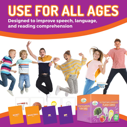200 Go Together and Opposites Flash Cards Set, Photo Cards with 7 Educational Language Matching Games for Speech Therapy, ESL, ELL, Autism, Dementia, Seniors, and School Learning Kids Ages 3,4,5,6