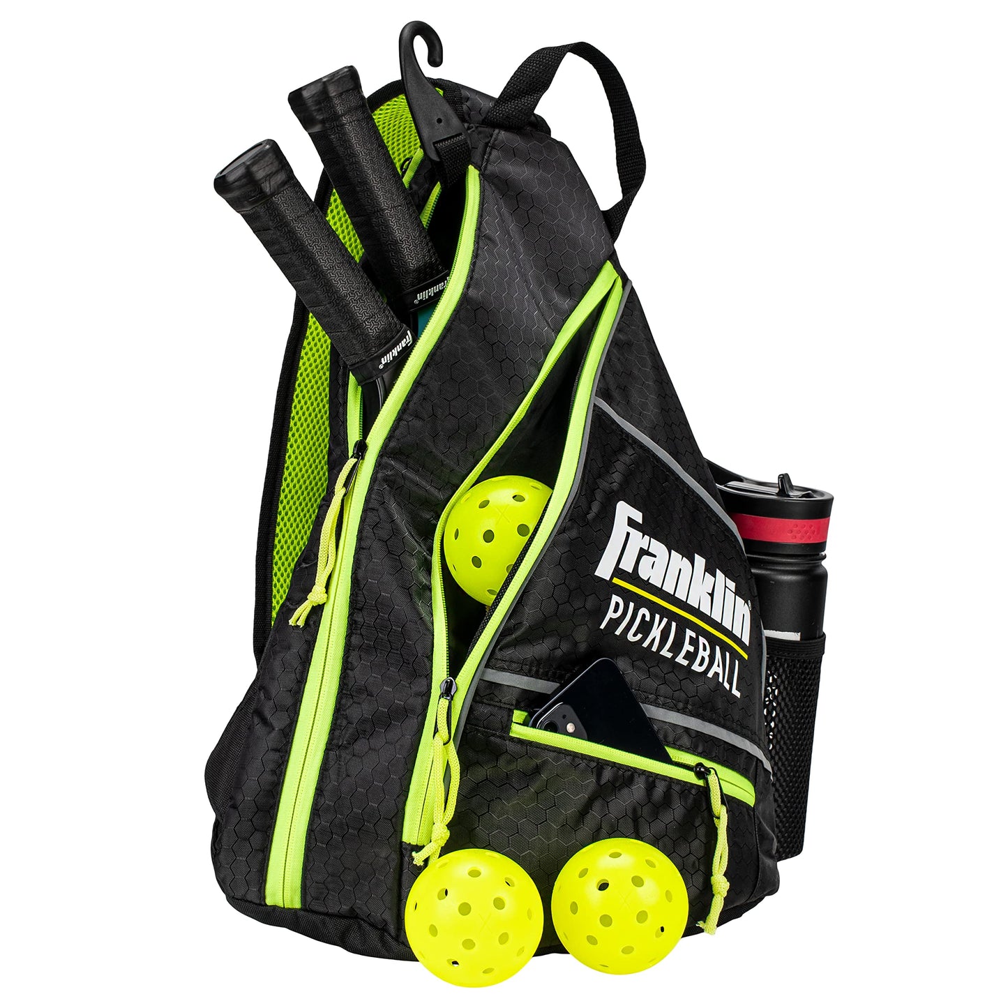 Franklin Sports Pickleball Bags - Pickleball Sling Bag Backpack for Gear + Equipment - Pickleball Bag for Men + Women - Holds Paddles, Pickleballs + Accessories - Black/Optic