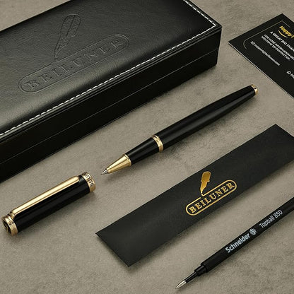 BEILUNER Luxury Rollerball Pen,24K Gold Trim,Noble and Elegant Designs,Schneider Ink Refill, Best Roller Ball Pen Gift Set for Men & Women, Professional, Executive Office, Nice Pens
