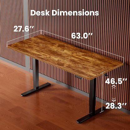 ErGear 63 X 28 Height Adjustable Electric Standing Desk, Vintage Brown | Smooth Height Adjustment, 4 Memory Presets, One-Touch Control, Stable Steel Frame, 176 lbs Capacity, Easy Assembly