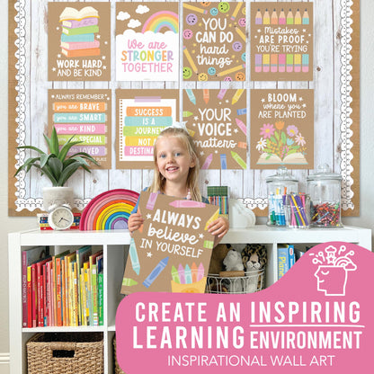 Hadley Designs Motivational Poster for Classroom Decor - 9 Growth Mindset Classroom Posters Elementary, Inspirational Wall Decor Middle School, Teacher Must Haves, Kraft Bulletin Board Decorations
