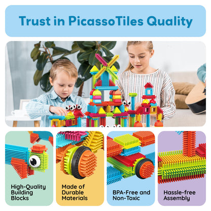 PicassoTiles Toys 112 Piece Hedgehog Blocks STEM Building Tiles Set Construction Learning Toy Stacking Interlock Block, Creativity Beyond Imagination, Inspirational, Recreational, Educational PTB112