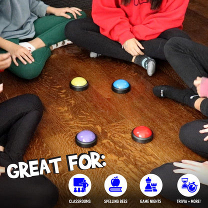 Teacher's Choice 4 Pack Game Buzzers with Unique Loud Sounds for Each Buzzer | Great for Trivia Games, Family Feud, Jeopardy, Competition, Spelling Bees and More