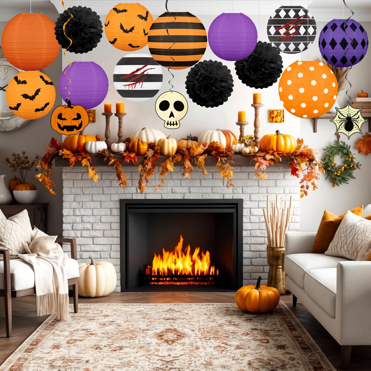 Renbuzhu 16Pcs Halloween Decorations Paper Lanterns Set