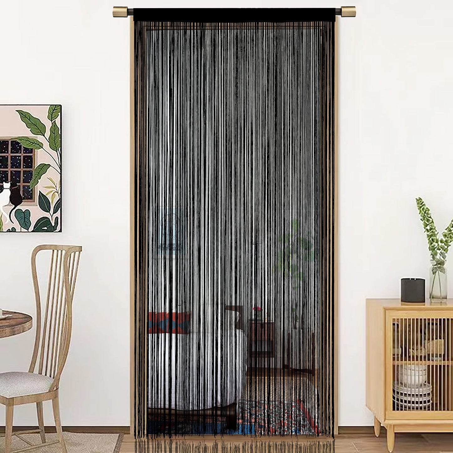 HSYLYM Spaghetti String Curtains for Doorways Privacy Door Frame Tassel Hippy Wall Kitchen Hallway Boho Fringe Curtain Hanging Door Room Dividers Decor 1 Panel（39×79in/100×200cm,Black）
