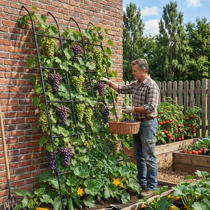 popsea 8.8ft Leaning Garden Trellis, No-Drill Lean-to Design for Climbing Plants | PE-Coated Galvanized Steel Plant Support for Flowers & Vegetables, Rust-Proof & Space-Saving Vertical Gardening