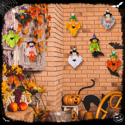 Zomiboo 9 Pack Halloween Decoration Hanging Ghost Pumpkins Decorations Tree Scary Pumpkin Witch Spider Bat Straw Windsock Pendant for Patio Lawn Garden Spooky Party