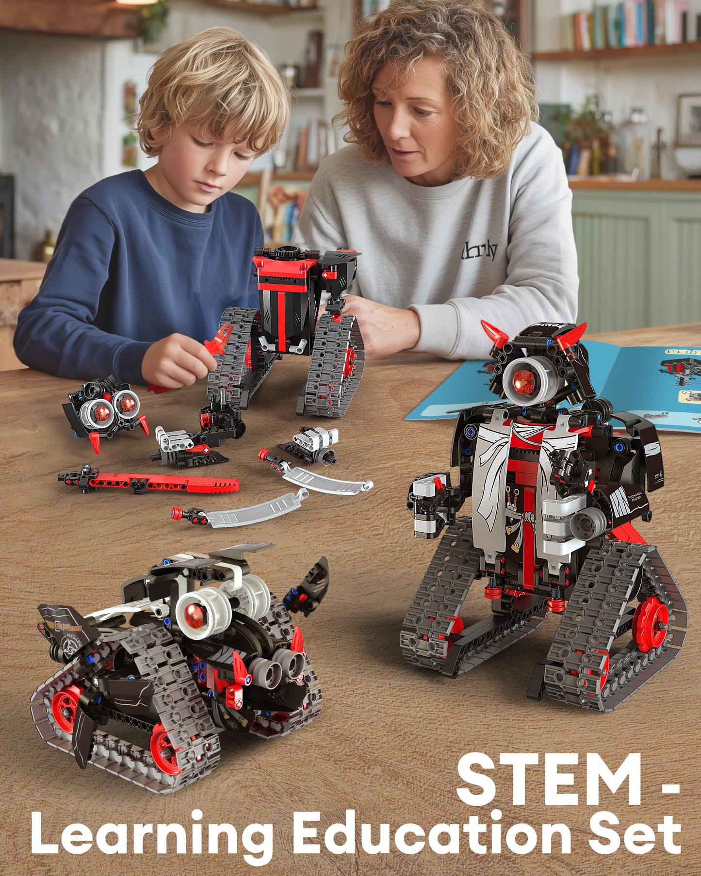 Opmind 5 in 1 STEM RC Robot Building Kit, APP & Remote Control Samurai/Ninja Blocks 443 Pcs, Erector Set RC Toy for Kids, DIY Build Science Educational Gift for Age 6 7 8 9 10 11 12+ Boys & Girls