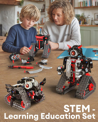 Opmind 5 in 1 STEM RC Robot Building Kit, APP & Remote Control Samurai/Ninja Blocks 443 Pcs, Erector Set RC Toy for Kids, DIY Build Science Educational Gift for Age 6 7 8 9 10 11 12+ Boys & Girls