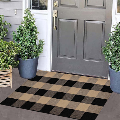 Checkered Front Door Mat Outdoor 24''x35''Buffalo Plaid Outdoor Rug Cotton Washable Layered Doormat for Bedroom,Bathroom,Farmhouse,Entryway,Home Entrance