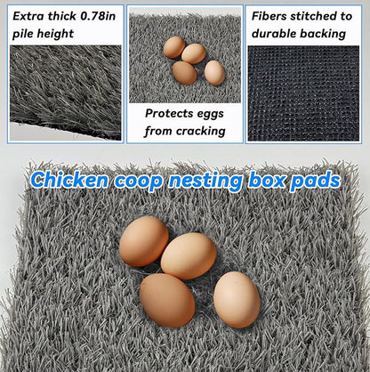 6 Pcs Chickens Nesting Box Pads -12×12",Washable Chickens Nesting Pads Artificial Grass Rug Reusable Hens Nest Boxes Pad Chicken Coop Bedding for Laying Eggs (Grey)