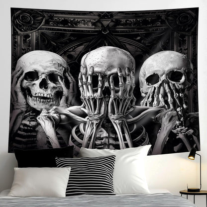 Mitpok Gothic Skull Tapestry Spooky Black Skeleton Goth Vinatge Witchy Funny Hilarious Cool Unique Wall Decor 59Hx78W Inch Halloween Wall Art Hanging Bedroom Living Room Dorm Wall Home Decor