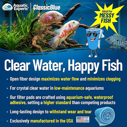Aquatic Experts Classic Bonded Aquarium Filter Pad -12 Inches by 12 Feet by .75 Inch - Blue and White Filter Media Pad Bulk - Replacement Filter Rolls of Prefilter Floss - Made in USA