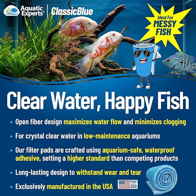 Aquatic Experts Classic Bonded Aquarium Filter Pad -18 Inches by 12 Feet by .75 Inch - Blue and White Aquarium Filter Media Roll Bulk Can Be Cut to Fit Most Filters, Made in USA (18" x 12 Feet)