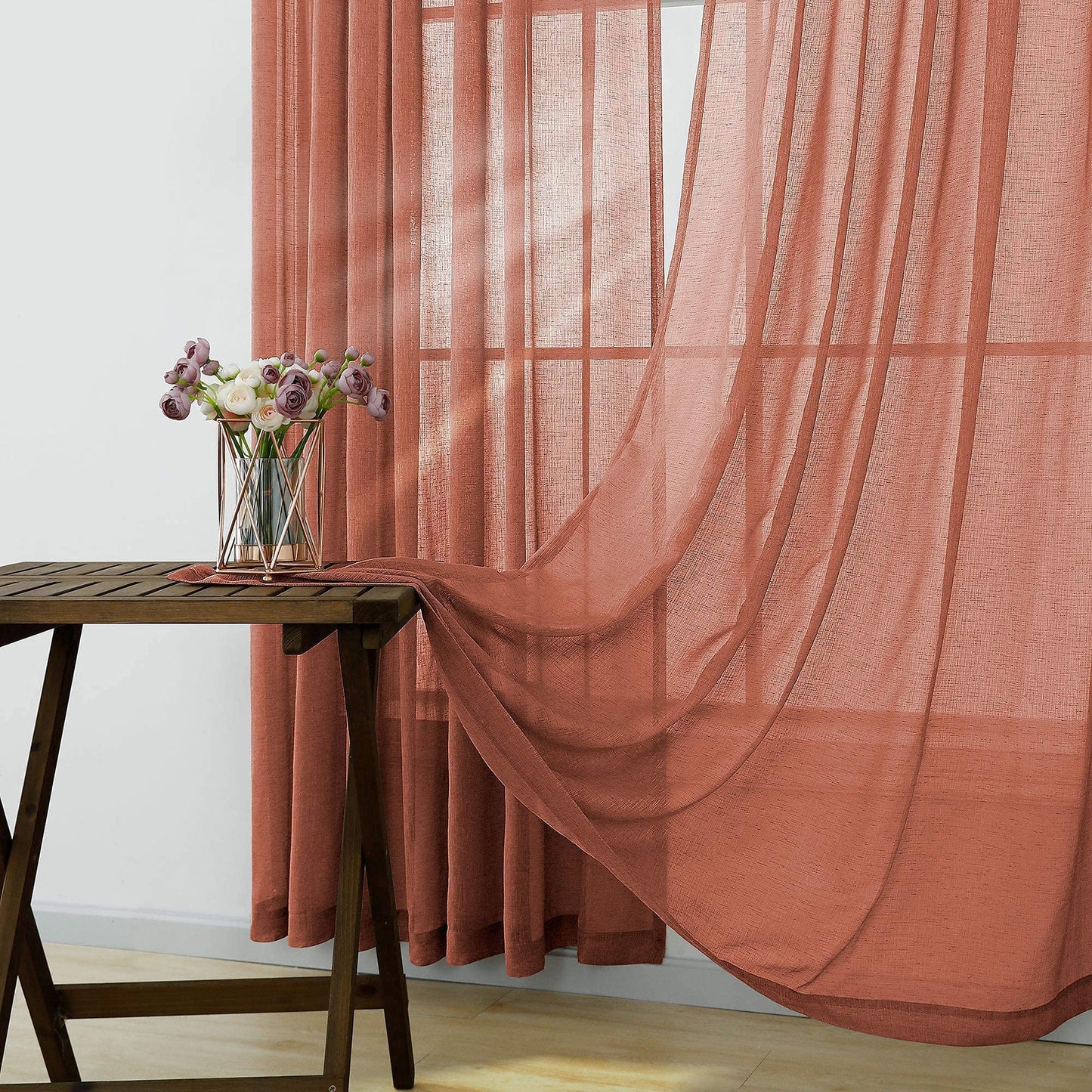 KOUFALL Rustic Curtains for Cabin Living Room 63 Inch Length 2 Panels Set,Farmhouse Sheer Boho Western Curtains for Bedroom 63 Inches Long,Terra Cotta Terracotta Rust Copper Orange