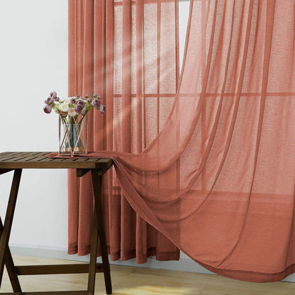 KOUFALL Sheer Boho Curtains for Bedroom 2 Panels,Window Treamtments Rod Pocket Bohemian Curtains for Living Room 96 Inches Long,Rust Orange Terracotta