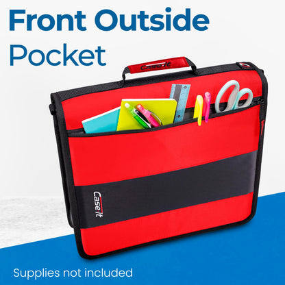 Case-it Classic Zipper Binder | 2-Inch O-Rings, 350 Sheet Capacity, Multiple Storage Pockets & Shoulder Strap | School & Office Organizer | D-251 Fire Engine Red