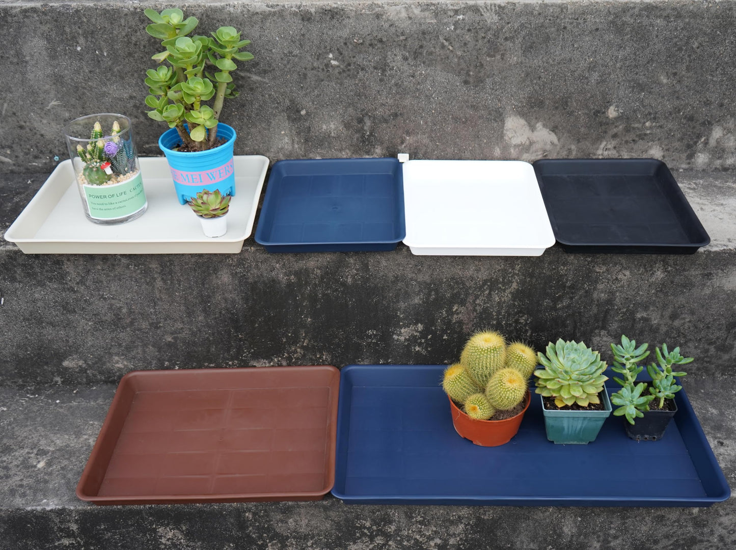 VUWEZ 2 Pack Plant Saucer Tray Rectangular, Plant Growing Nursery Trays, Heavy Sturdy Seed Starting Trays, Plants Starter Saucers for Indoors No Holes, Seed Starter Growing Tray (17.5"x10.6", Black)
