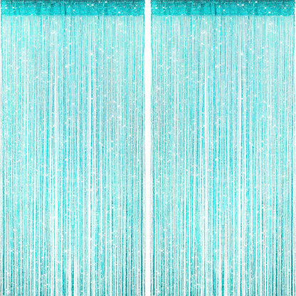 2 Pieces Teal Glitter String Curtains, 39x79 Inch Doorway Beads Curtains, String Curtain for Doorway, Room, Closet Partition, Windows Wedding Party Boho Tassel Home Decoration