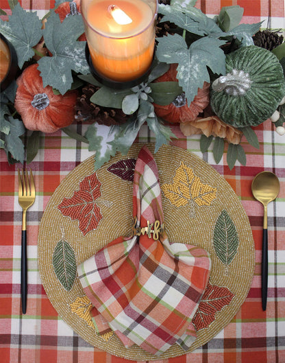 COTTON CRAFT Harvest Plaid Cloth Napkin - Set of 12 Pure Cotton Dinner Napkins - Everyday Fall Halloween Thanksgiving Holiday Party Table Napkin Gift - Reusable Napkin - 17x17 - Rust Orange Multi
