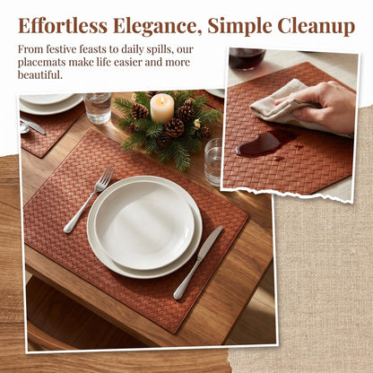 DRMHM Lattice Faux Leather Placemats Set of 6 for Kitchen Dining Table Decor Heat Resistant Table Placemats Waterproof Table Mats 17 * 12in Brown