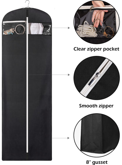 MISSLO 70" Bridal Wedding Gown Dress Garment Bag with Accessories Pouch Large Travel Garment Cover 8" Gusset (Black)