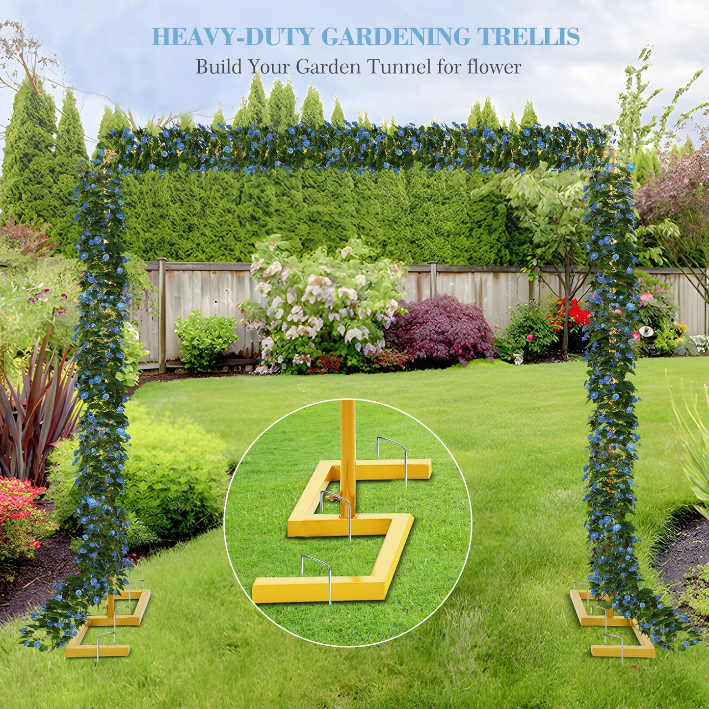 8.2FT Square Wedding Arch Backdrop Stand,Balloon Arch Stand, Metal Gold Backdrop Adjustable Stand Heavy Duty, Extra 2 Clamps Change Over The Table Rod Stand for Party Decoration,Garden Trellis Frame