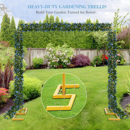 8.2FT Square Wedding Arch Backdrop Stand,Balloon Arch Stand, Metal Gold Backdrop Adjustable Stand Heavy Duty, Extra 2 Clamps Change Over The Table Rod Stand for Party Decoration,Garden Trellis Frame