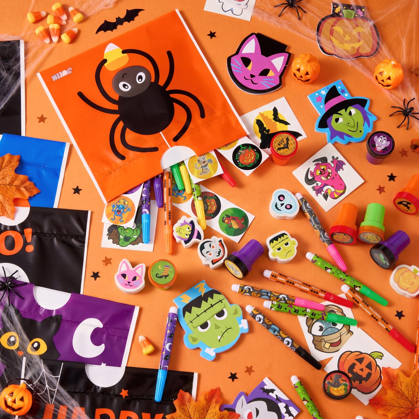 JOYIN 168 Pcs 24 Pack Assorted Halloween Art and Craft Stationery Kids Gift Set Trick or Treat Party Favor Toy Including Halloween Bag, Notepads, Stamps, Pencils, Stickers and Temporary Tattoos