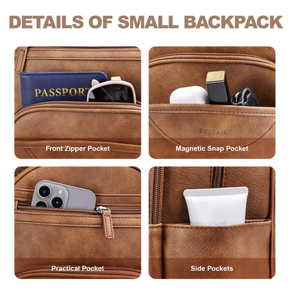SYTRAH Small Backpack Purse for Women, Mini Backpack Vegan Leather with RFID Blocking & Tablet Pocket, Cute Shoulder Handbag for Travel, School & Work Brown