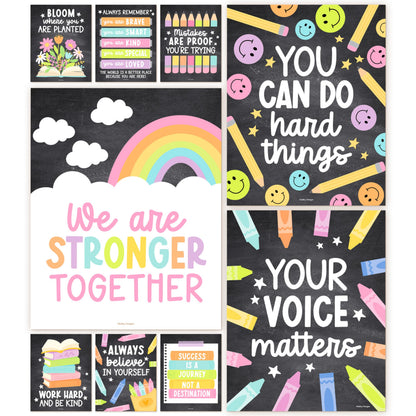 Hadley Designs Motivational Poster for Classroom Decor -9 Growth Mindset Classroom Posters Elementary, Inspirational Wall Decor Middle School, Teacher Must Haves, Chalkboard Bulletin Board Decorations