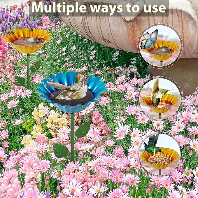 Large Bee Watering Station, 4 Pack Small Bird Bath for Outside, Metal Butterfly Feeders Bowl with 5.32'' Flower Design Bee Bath for Garden Decor (Classic-Flower 4-Pack)