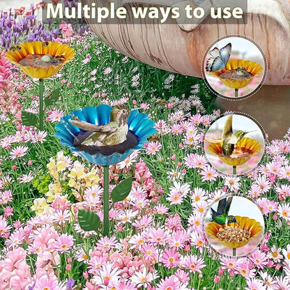 Large Bee Watering Station, 4 Pack Small Bird Bath for Outside, Metal Butterfly Feeders Bowl with 5.32'' Flower Design Bee Bath for Garden Decor (Classic-Flower 4-Pack)