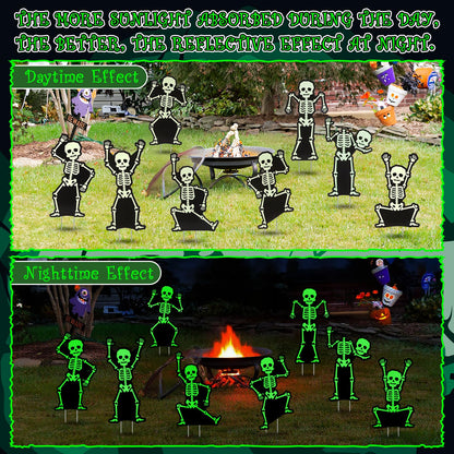 Jetec 8 Pcs Halloween Outdoor Decorations Glow in The Dark Skeleton with Stakes Luminous Halloween Graveyard Decoration Funny Skeleton Yard Signs for Outdoor Lawn Yard Garden