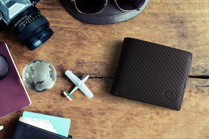 Stealth Mode Leather Bifold Wallet For Men - RFID Wallet With 8 Card Slots and Divided Billfold (Carbon Fiber)