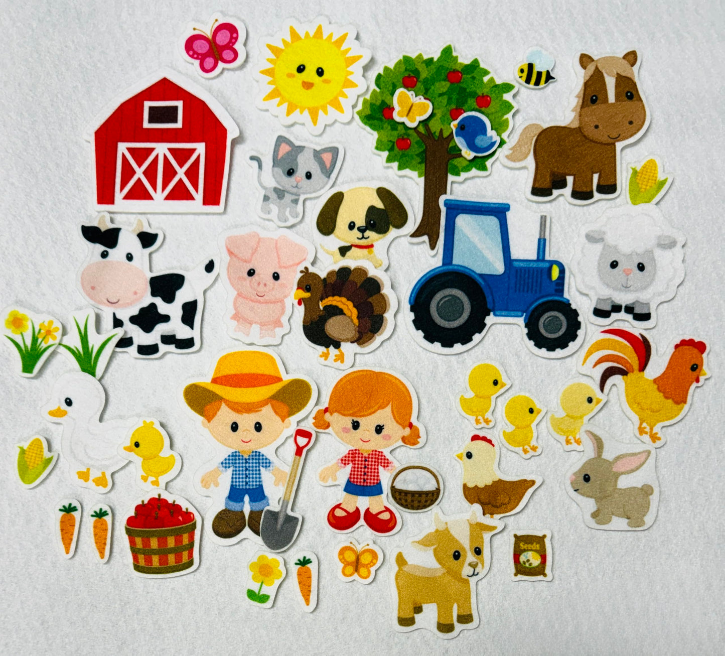 Story Time Felts 37 Piece Farm Animals Felt Figures for Flannel Board Set Small (Red Hair)