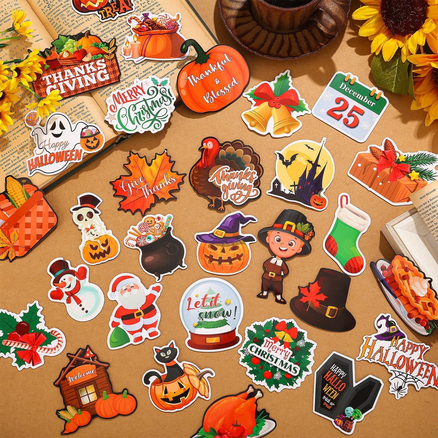 Funtery 30 Pcs Holiday Magnets Christmas Thanksgiving Pumpkin Refrigerator Magnets Set for Festival Locker Whiteboard Dishwasher Magnetic Kitchen Decorations Accessories for Home Classroom Office