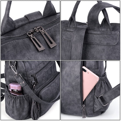 UTO Women Backpack Purse Leather Vegan Ladies Fashion Designer Rucksack Convertible Travel Shoulder Bag with Tassel