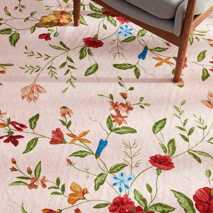 Triohero Bedroom Rug 4x6 Washable Non Slip Area Rug Bohemian Carpet Stain Resistant Spillproof Polyester Floral Area Rug Foldable Pet & Kid Friendly 4x6 Rug for Living Room, Bedroom, Kitchen