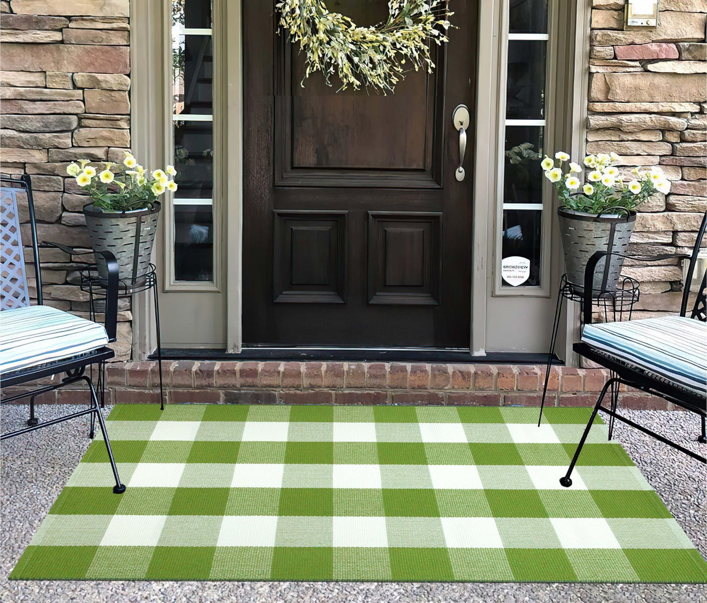 Green and White Outdoor Rug 27.5''X 43.3'' Buffalo Checked Porch Rug Cotton Woven Washable Layering Door Mat for Welcome Door Mat Porch Entryway Bedroom Living Room