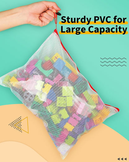 Smarpau 32pcs Zipper Pouch, 8 Sizes 8 Colors Mesh Zipper Pouches for Organizing, Waterproof Plastic Zipper Storage Bags for Board Game Storage, Travel, Office Supplies