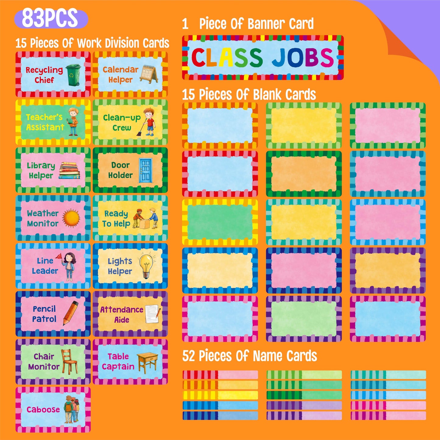 SpriteGru Class Jobs Pocket Chart, 1 Pocket Chart+83 Erasable Cards+3 Metal Hooks+2 Markers, Teacher’s Helper for Classroom Home School Bulletin Board (24.6” x 26”, Black)