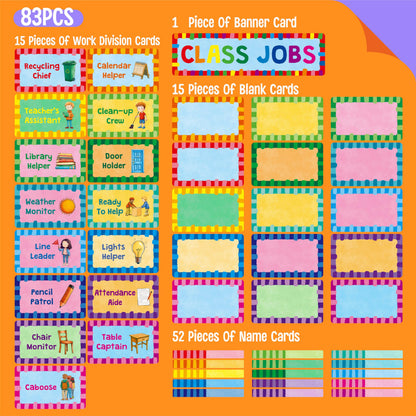 SpriteGru Class Jobs Pocket Chart, 1 Pocket Chart+83 Erasable Cards+3 Metal Hooks+2 Markers, Teacher’s Helper for Classroom Home School Bulletin Board (24.6” x 26”, Black)