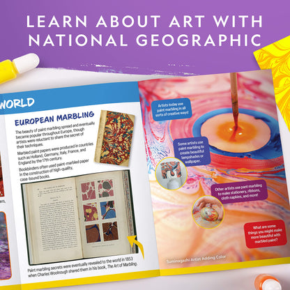 NATIONAL GEOGRAPHIC Marbling Paint Kit for Kids - Create 12 Sheets of Marble Art with Paints & Water, Painting Arts and Crafts Kit (Amazon Exclusive)