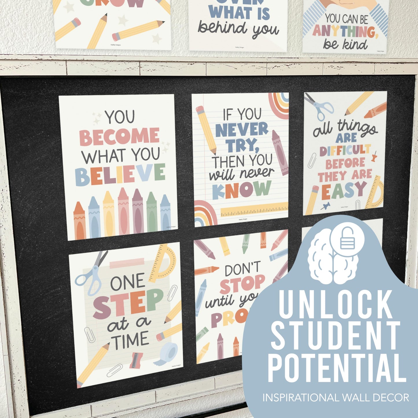 Hadley Designs Motivational Poster for Classroom Decor - 9 Growth Mindset Classroom Posters Elementary, Inspirational Wall Decor Middle School, Teacher Must Haves, Boho Bulletin Board Decorations