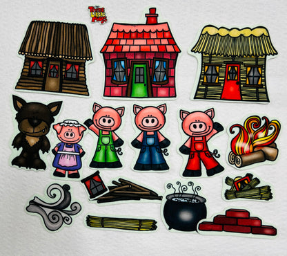 Three Little Pigs Story Set Flannel Felt Board Figures 14 Pieces PRECUT Plus Activity Pages Preschool Made in USA of Domestic Felt & Imported Ink(Medium)